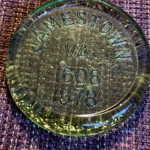 Green Jamestown Commemorative Glass Paperweight